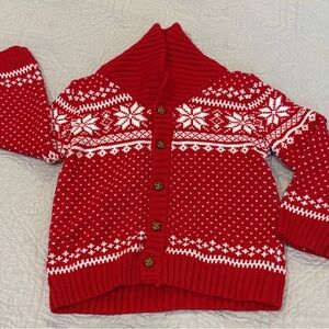 Red and White Knit Cardigan with Snowflake Pattern | 18months